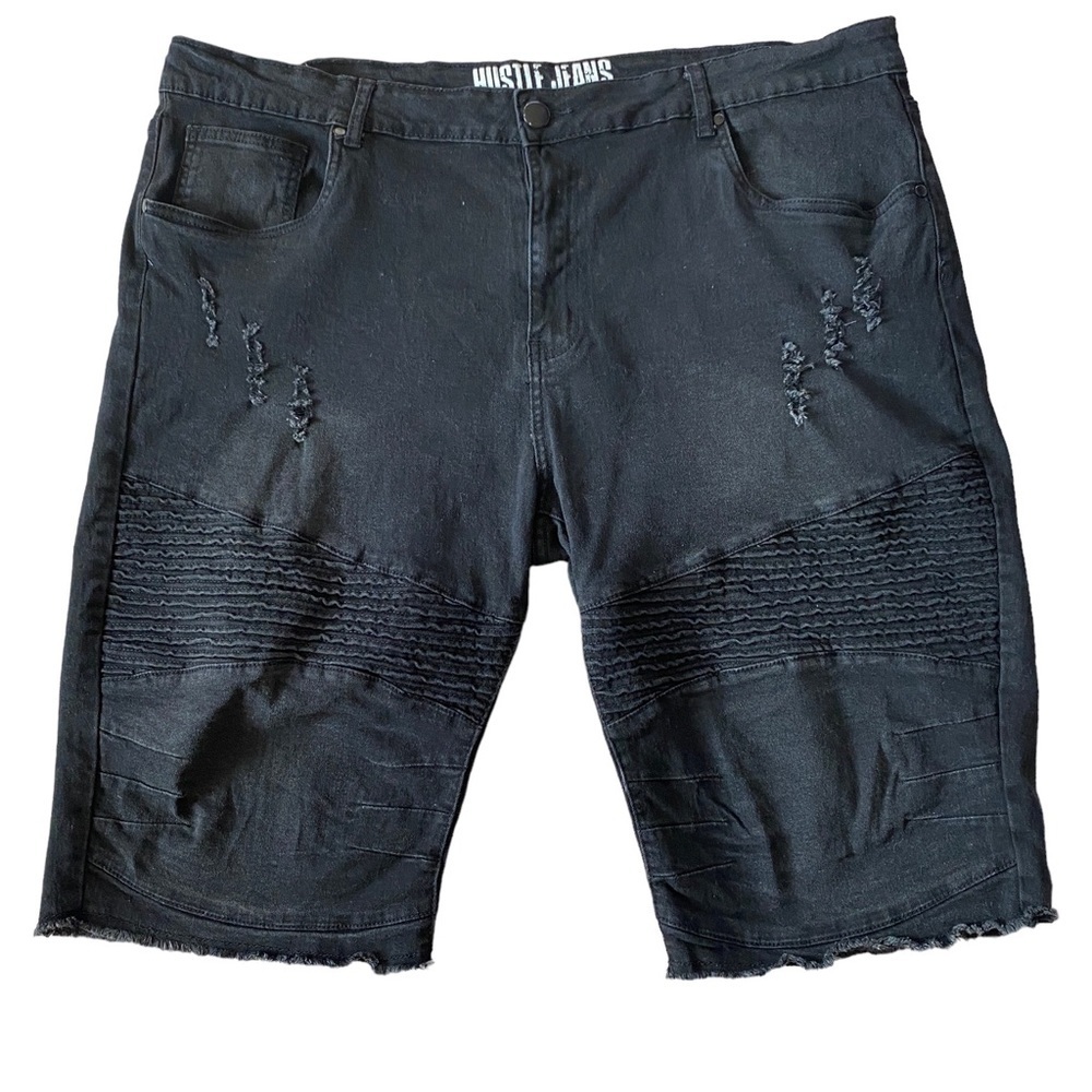 Hustle Jeans black denim jean shorts men’s size 42 button zip closure